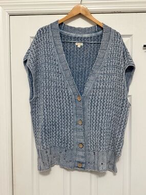 PILCRO Anthropologie Blue Chunky Oversized Knit Sleeveless Cardigan Vest M